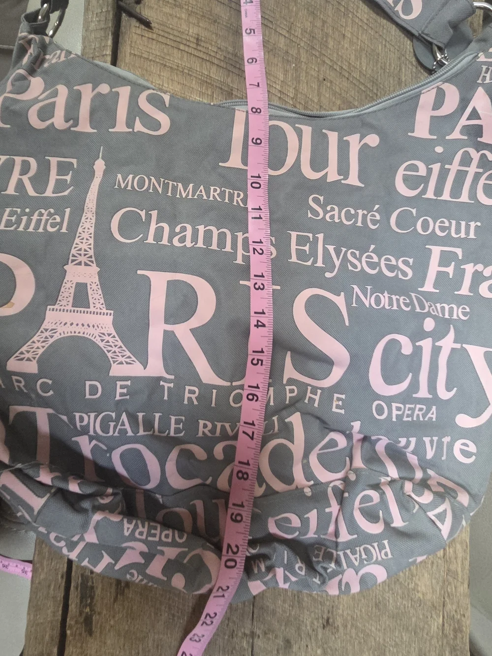 New ~ Bought in France ~ Paris Print Grey and Pink Shoulder Bag ~ So Cute! Bin1L